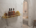 Handmade Hammered Brass Wall Shelf with Decorative Mounts for Luxury Bathrooms