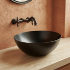Handmade Hammered Round Vessel Sink Solid Copper Basin with Matte Black Finish for Elegant Luxury Interiors