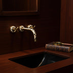 Wall-Mount Faucet – Unlacquered Brass & Resin Handle Bathroom Tap, Handmade Art Deco Basin Mixer