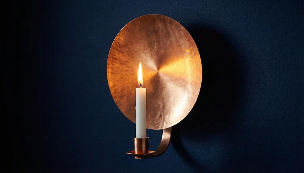 Handcrafted Copper Wall Candle Holder Sconce, Hammered Disc Taper Holder