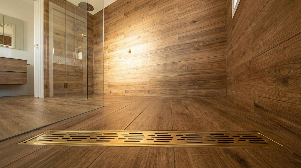 Solid Brass Linear Shower Drain Polished Finish Modern Floor Drain for Luxury Bathrooms