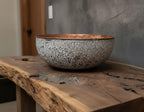 Handmade White Crackle Patina Copper Vessel Sink with Hammered Interior for Stylish Luxury Bathrooms