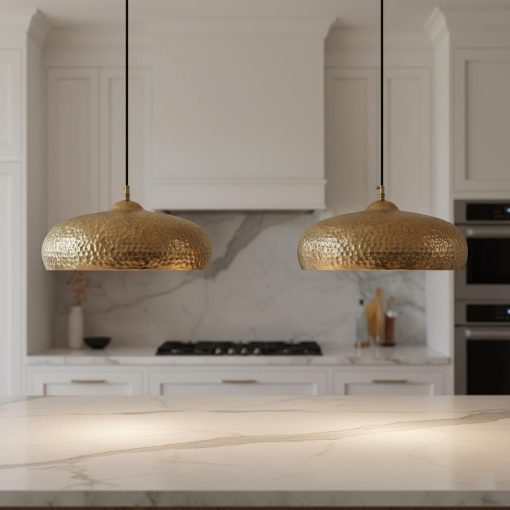 Handmade Hammered Brass Dome Pendant Light Solid Metal Ceiling Fixture Modern Interior Lighting