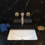 Wall-Mount Faucet – Unlacquered Brass & Resin Handle Bathroom Tap, Handmade Art Deco Basin Mixer