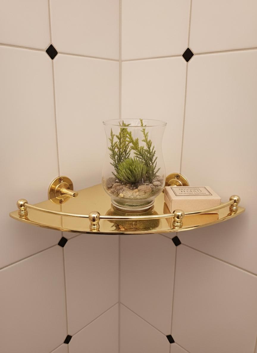 Unlacquered Solid Brass Corner Shelf – Luxury Wall-Mount Bathroom Storage