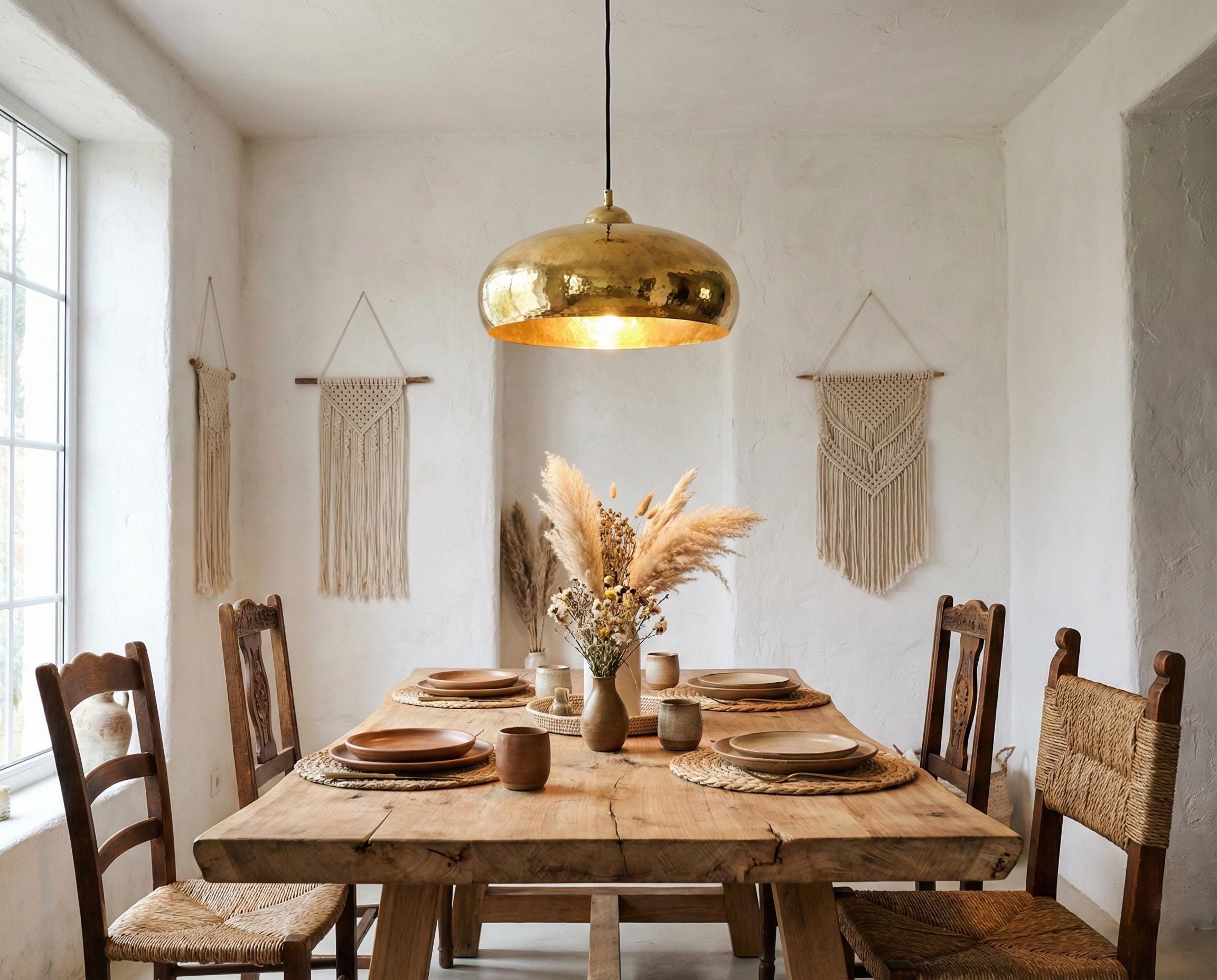 Hand Hammered Brass Pendant Light – Solid Brass Hanging Ceiling Lamp for Kitchen Island, Dining Table, Bar or Entryway