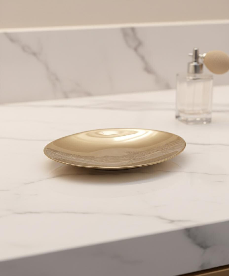 Solid Brass Vanity Soap Dish – Minimalist Unlacquered Brass Tray for Bathroom or Jewelry