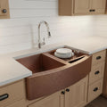 Handmade Hammered Copper Farmhouse Workstation Sink with Apron Front and Removable Prep Tray