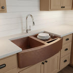 Handmade Hammered Copper Farmhouse Workstation Sink with Apron Front and Removable Prep Tray