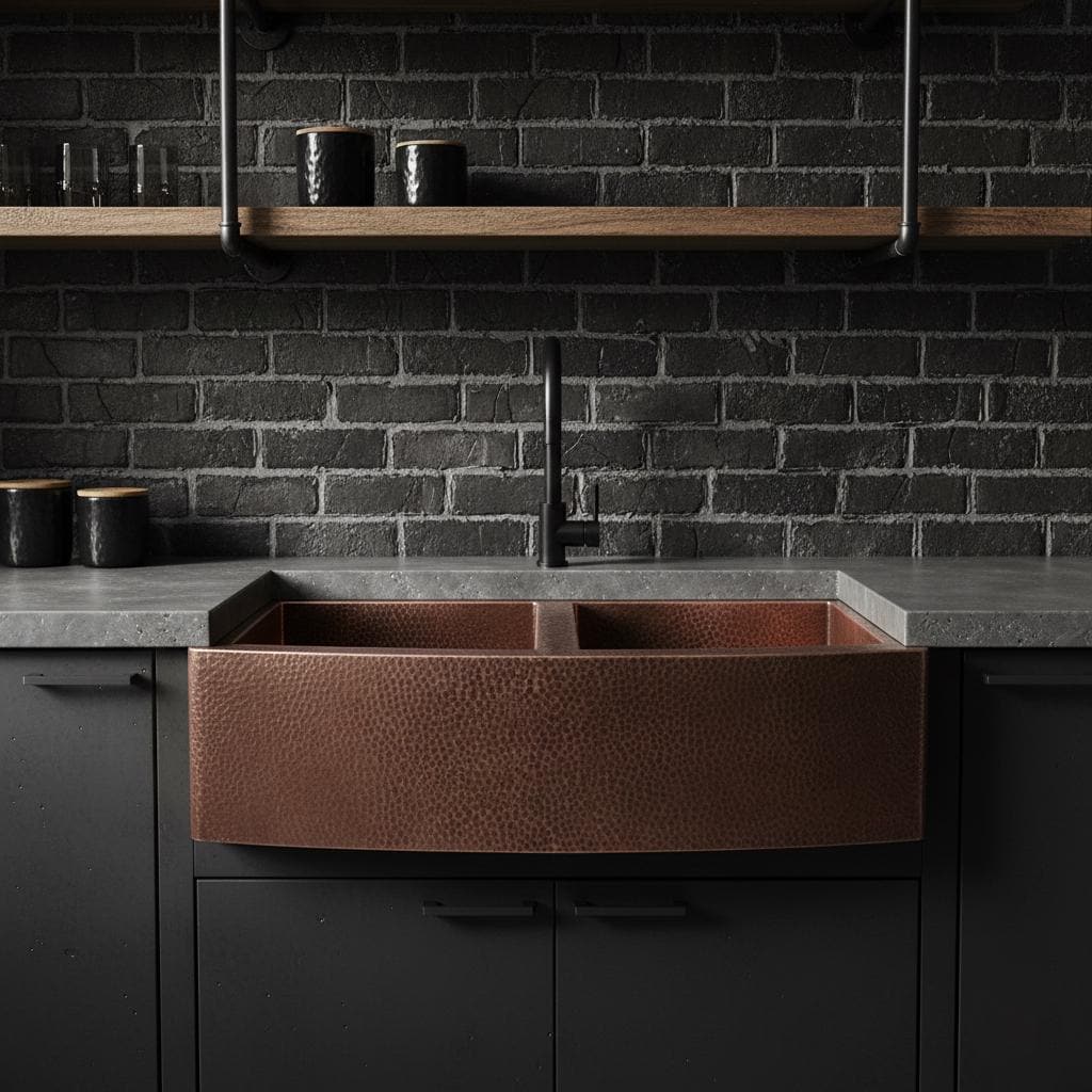 Handmade Hammered Copper Farmhouse Apron Front Double Bowl Sink for Modern Luxury Kitchen Designs