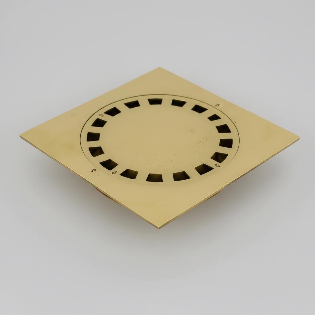Solid Brass Square Floor Drain Cover – Luxury Shower Drain with Removable Round Strainer for Bathroom