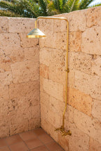 Unlacquered Solid Brass Shower System – Handmade Wall Mount Rainfall Shower with Dual Cross Handles
