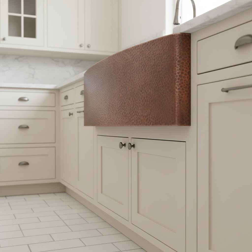 Handmade Hammered Copper Farmhouse Apron Front Double Bowl Sink for Modern Luxury Kitchen Designs