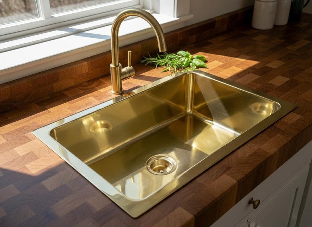 Rectangular Undermount Polished Brass Kitchen Basin – Handmade Solid Brass Prep Sink for Island, Bar or Modern Countertop