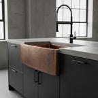 Handmade Hammered Apron Front Farmhouse Sink Solid Copper Single Bowl with Oil Patina