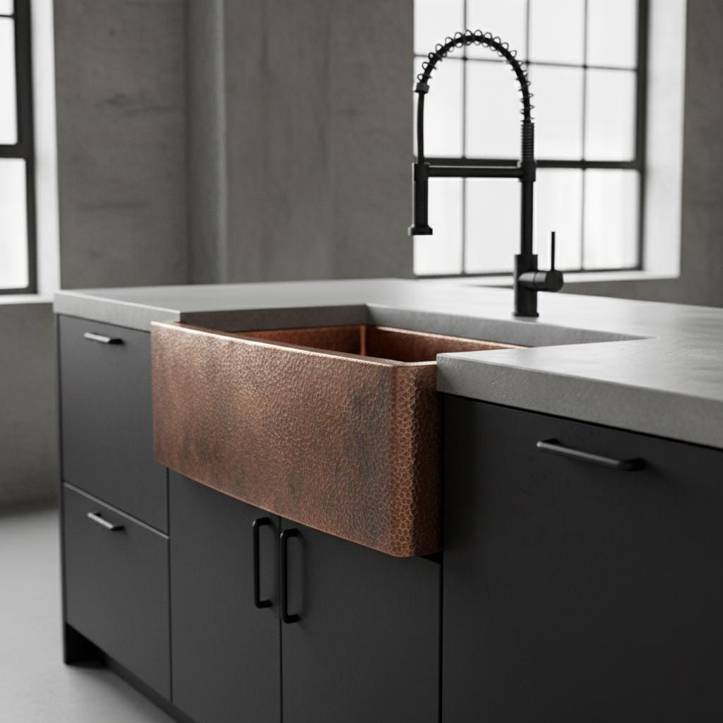 Handmade Hammered Apron Front Farmhouse Sink Solid Copper Single Bowl with Oil Patina