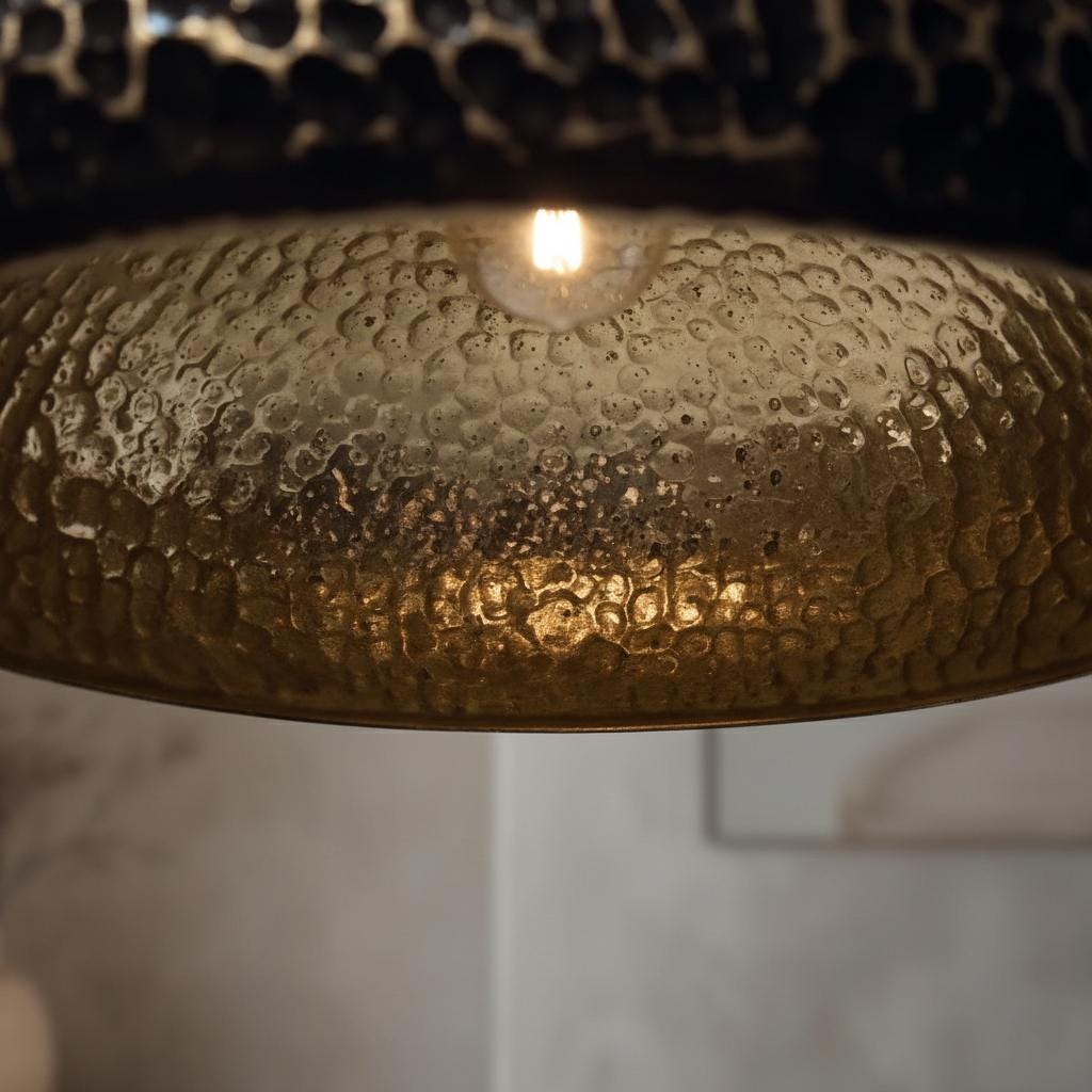 Handmade Hammered Brass Dome Pendant Light with Warm Brass Interior Ceiling Fixture