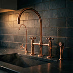 Solid Brass Farmhouse Kitchen Bridge Faucet with Sprayer And Cold Water Tap