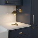 Unlacquered Brass Wall Light – Handmade Cone Shade Sconce with Curved Arm for Outdoor & Indoor