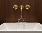 Unlacquered Solid Brass Hammered Wall Mount Faucet – Handmade Cross Handle Bathroom Mixer
