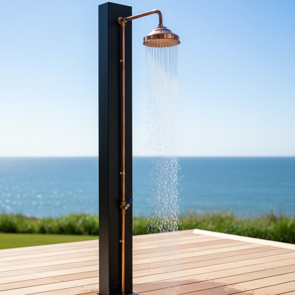 Outdoor Solid Copper Shower – Handmade Garden or Pool Shower with Brass Fixtures