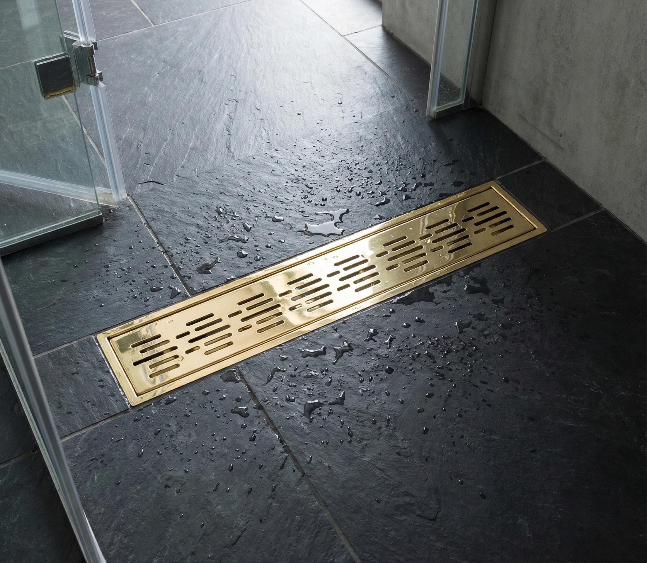 Solid Brass Linear Shower Drain Polished Finish Modern Floor Drain for Luxury Bathrooms