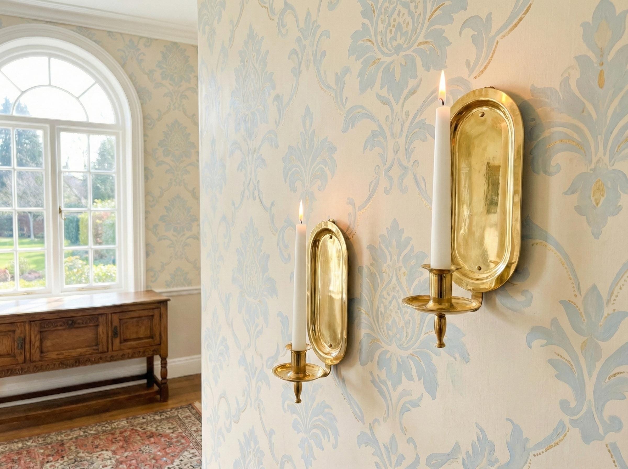 Pair of Handmade Solid Unlacquered Brass Wall Candle Holder Minimalist Swedish Vintage Sconce Decor