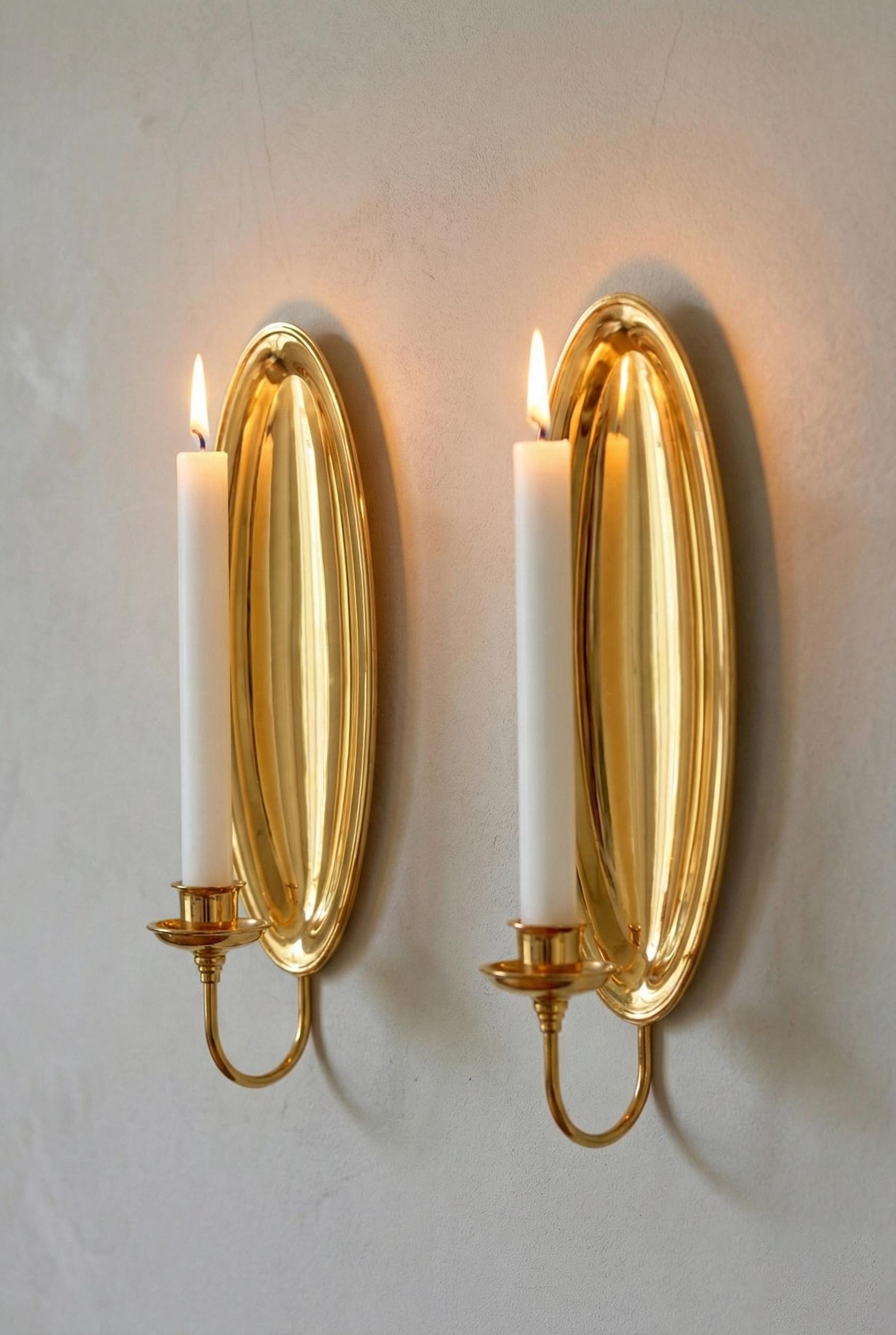 Pair of Unlacquered Solid Brass Wall Candle Holders, Handmade Vintage Sconce Decor
