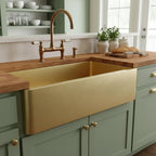 Handmade Solid Brass Farmhouse Sink, Apron Front Kitchen Basin, Unlacquered Brass Trough Sink