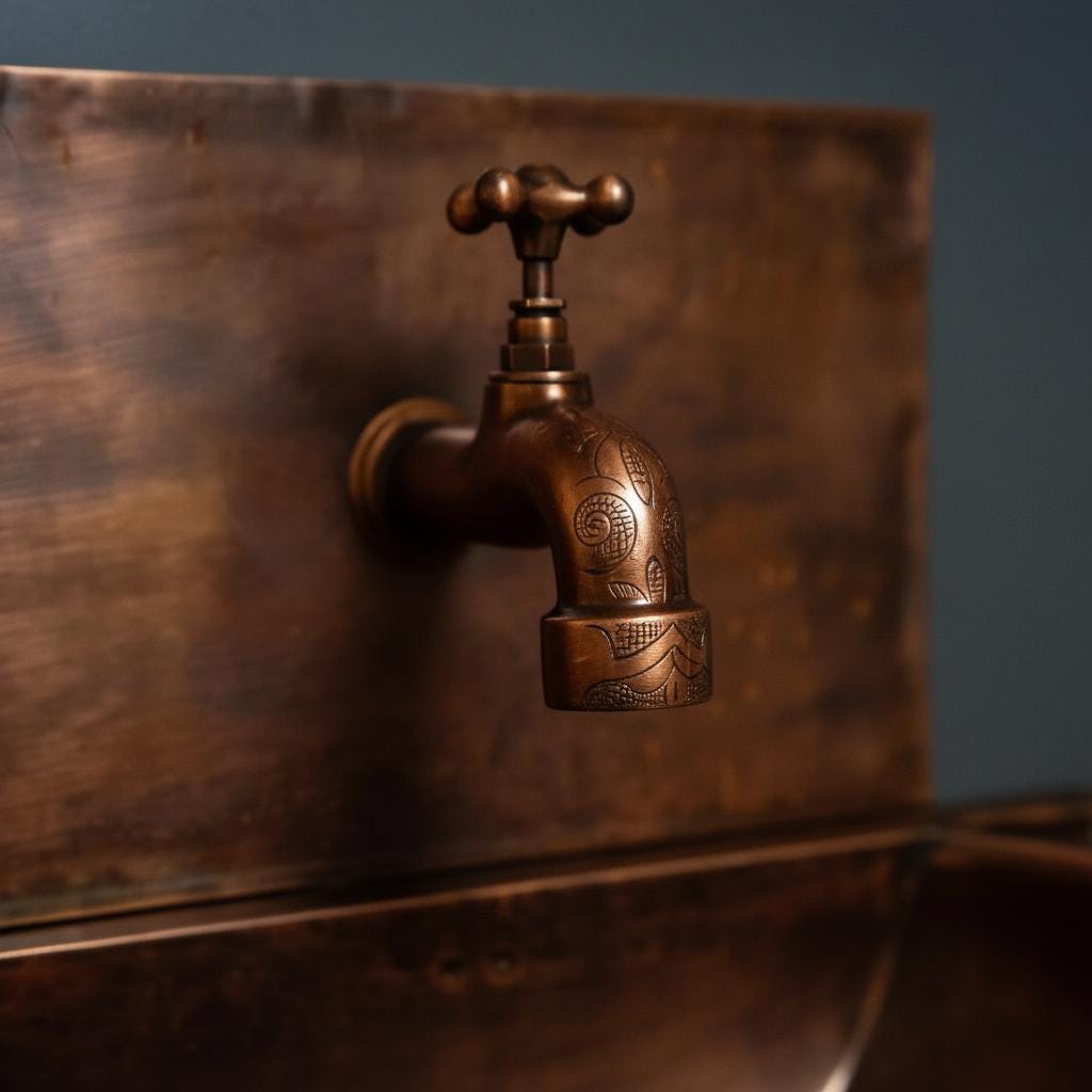 Handmade Solid Copper Wall Mount Bathroom Sink with Faucet and Backplate Vanity Basin