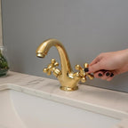 Unlacquered Solid Brass Bathroom Faucet – Handmade Cross Handle Basin Mixer Tap
