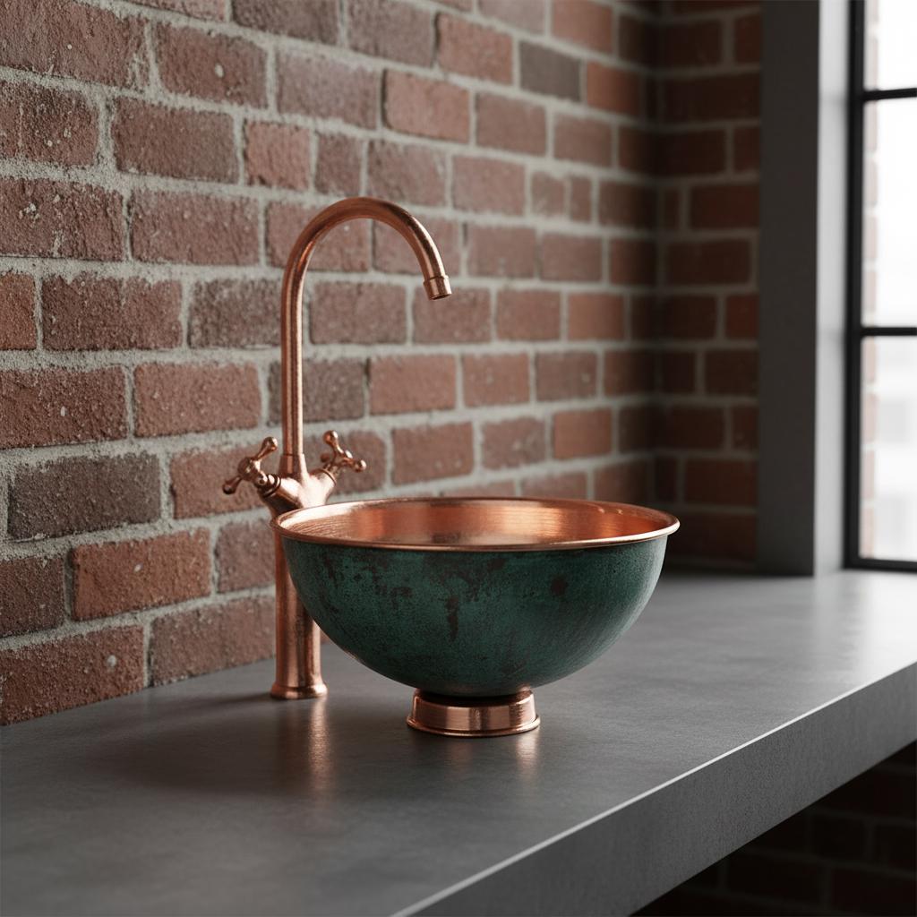 Handmade Turquoise Patina Copper Vessel Sink with Faucet for Luxury Bathroom Vanity Decor
