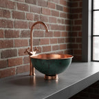Handmade Turquoise Patina Copper Vessel Sink with Faucet for Luxury Bathroom Vanity Decor