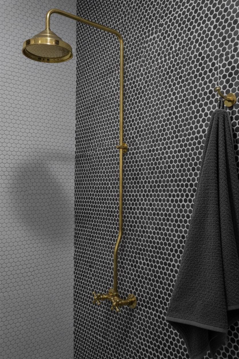 Unlacquered Solid Brass Shower System – Handmade Wall Mount Rainfall Shower with Dual Cross Handles