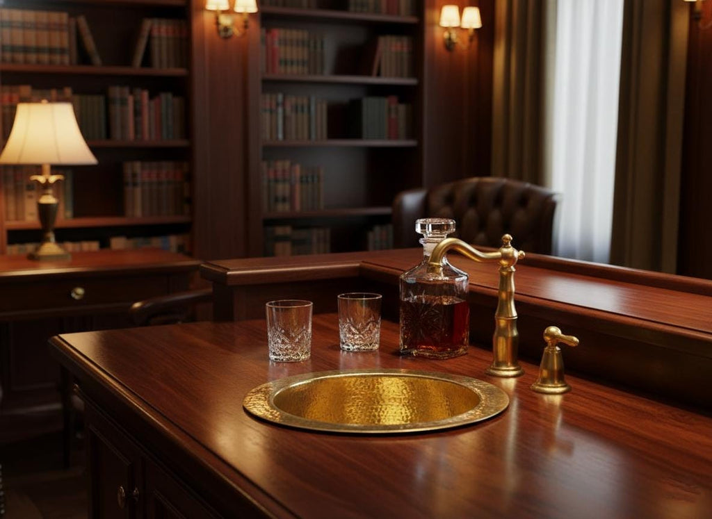 Handmade Hammered Round Brass Bar Sink Solid Brass Prep Basin for Wet Bars