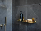 Handmade Hammered Brass Wall Shelf with Decorative Mounts for Luxury Bathrooms