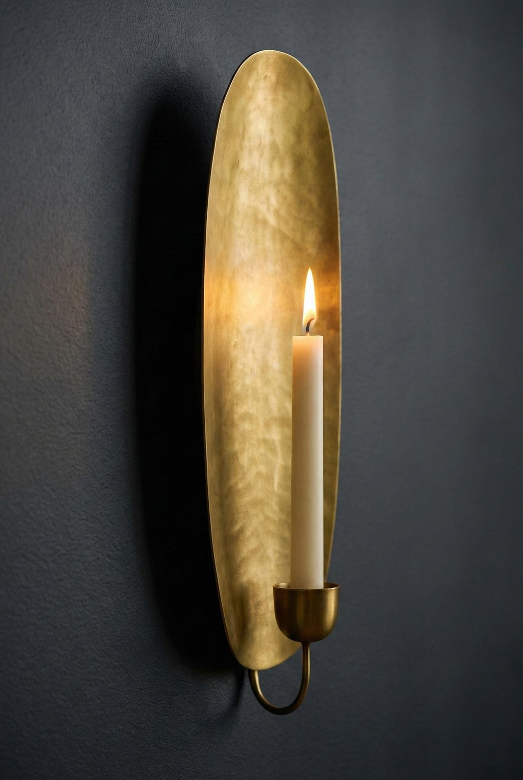 Oval Hammered Brass Wall Sconce Candle Holder Handmade Luxury Bathroom Accent Lighting