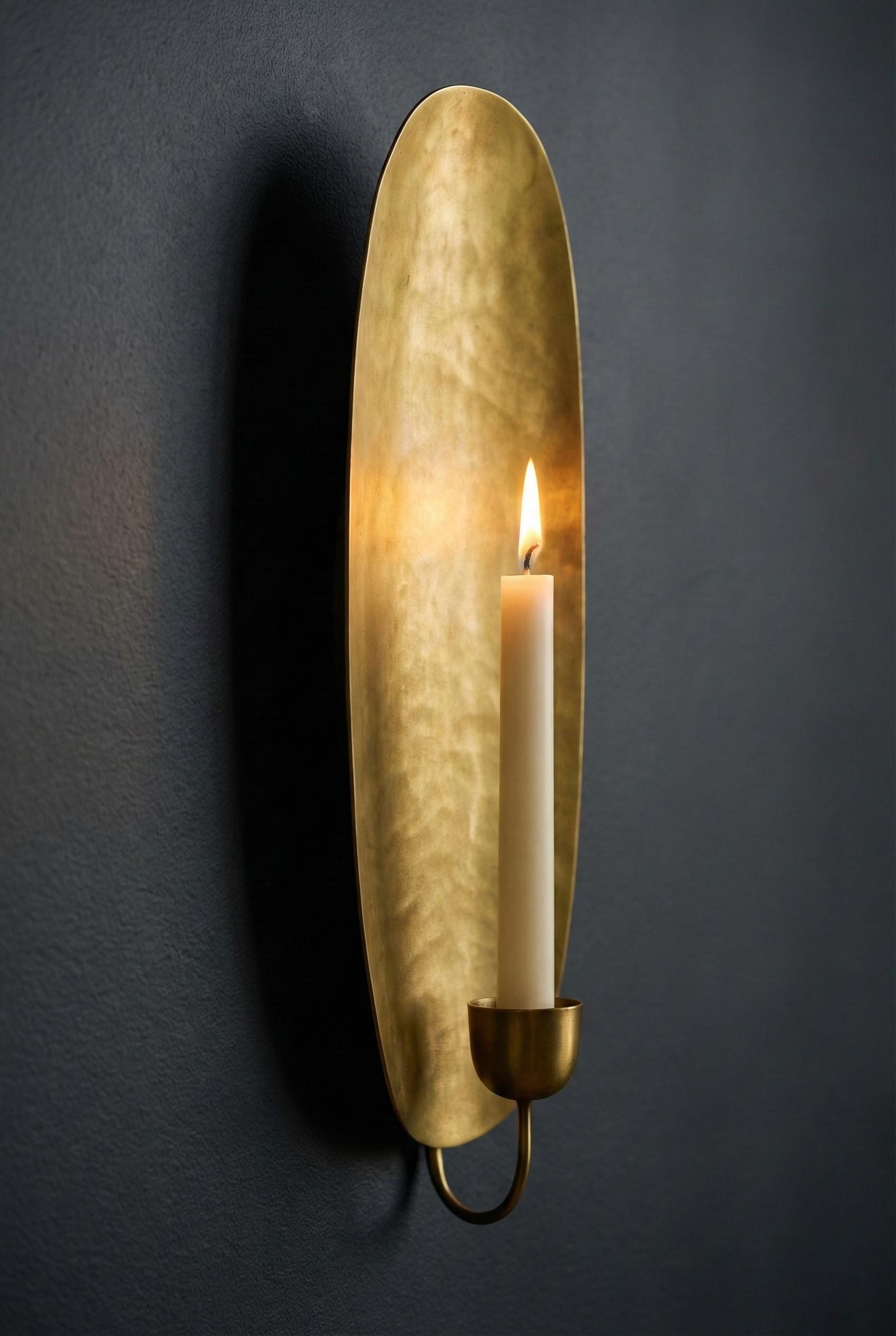 Oval Hammered Brass Wall Sconce Candle Holder Handmade Luxury Bathroom Accent Lighting