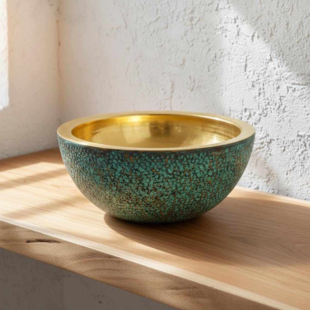 Handmade Green Patina Brass Vessel Sink: Bathroom Bowl for Vanity or Powder Room