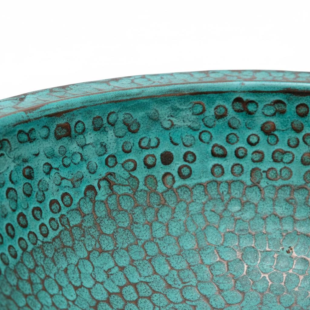 Handmade Round Verdigris Copper Vessel Sink with Green Patina Hammered Finish for Bathroom Vanity