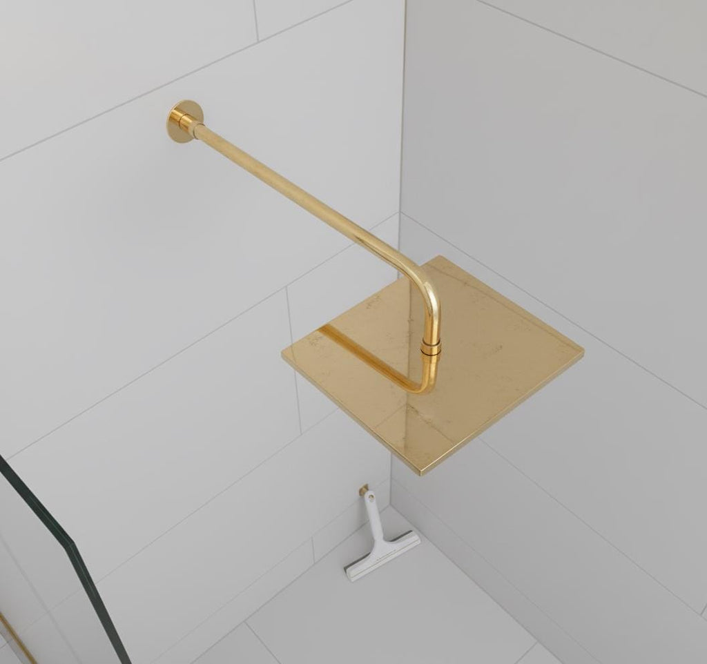 Unlacquered Solid Brass Square Rainfall Shower Head – Handmade Wall Mount Shower Arm