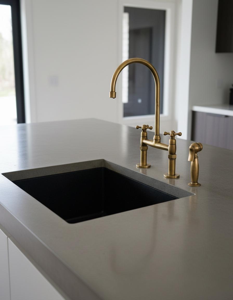 Unlacquered Brass Bridge Faucet with Side Sprayer – Farmhouse Kitchen Sink Mixer, Solid Brass Tap Fixture