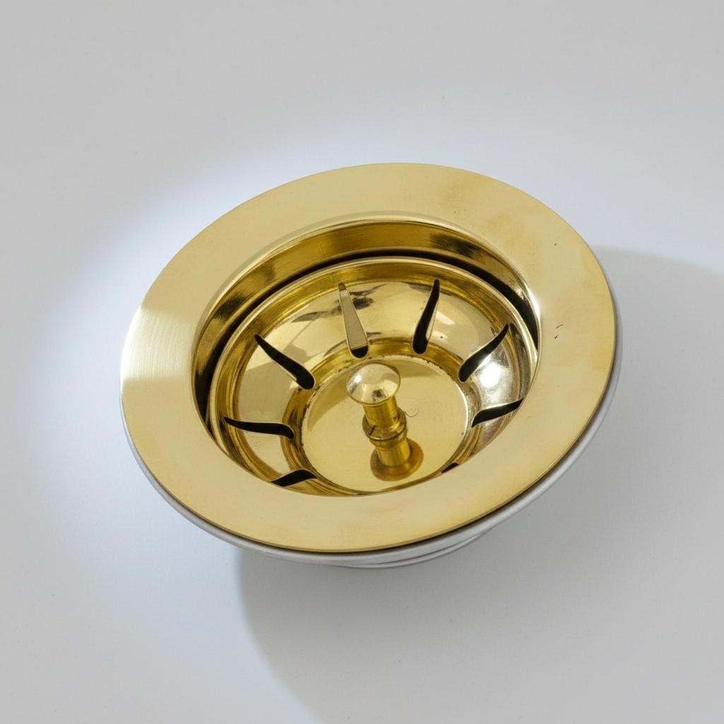 Solid Brass Strainer Drain for Bathroom Basin, Round Sink Waste Clicker Drain, Unlacquered Brass Vanity Drain