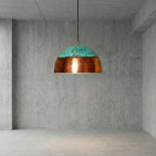 Handmade Copper Dome Pendant Light with Natural Green Patina for Indoor & Outdoor Covered Spaces