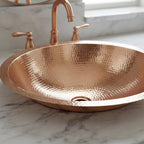 Handmade Oval Undermount Copper Bathroom Sink with Hammered Texture and Free Pop Up Drain