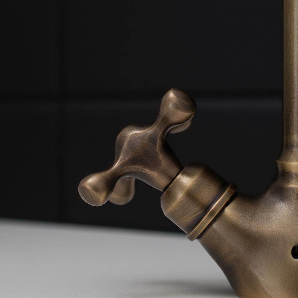 Bronzed Brass Basin Faucet, Handmade Solid Brass Bathroom Sink Mixer Tap with Cross Handles