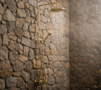 Unlacquered Brass Rainfall Shower with Handheld Sprayer & Cross Handles, Exposed Shower System