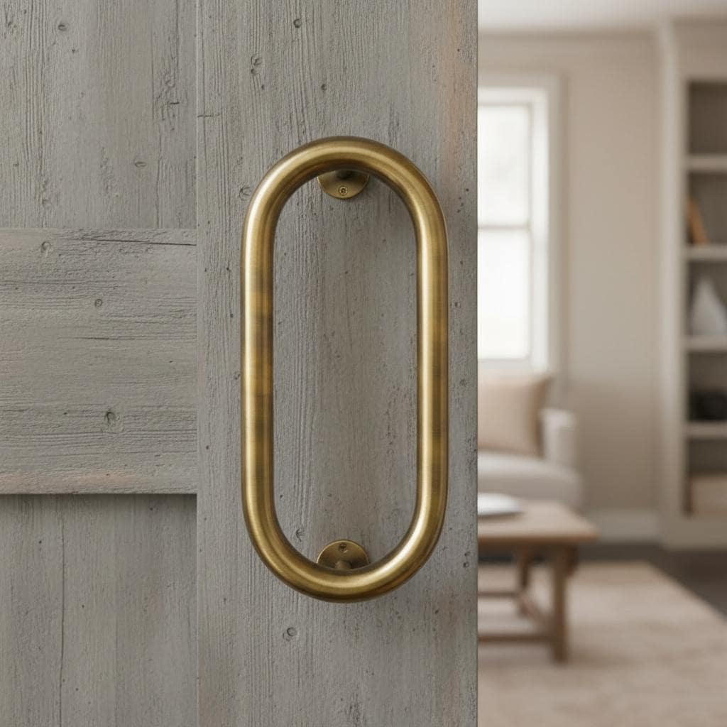 Handmade Oval Brass Door Pull Handle Minimalist Solid Metal Hardware for Modern Interiors