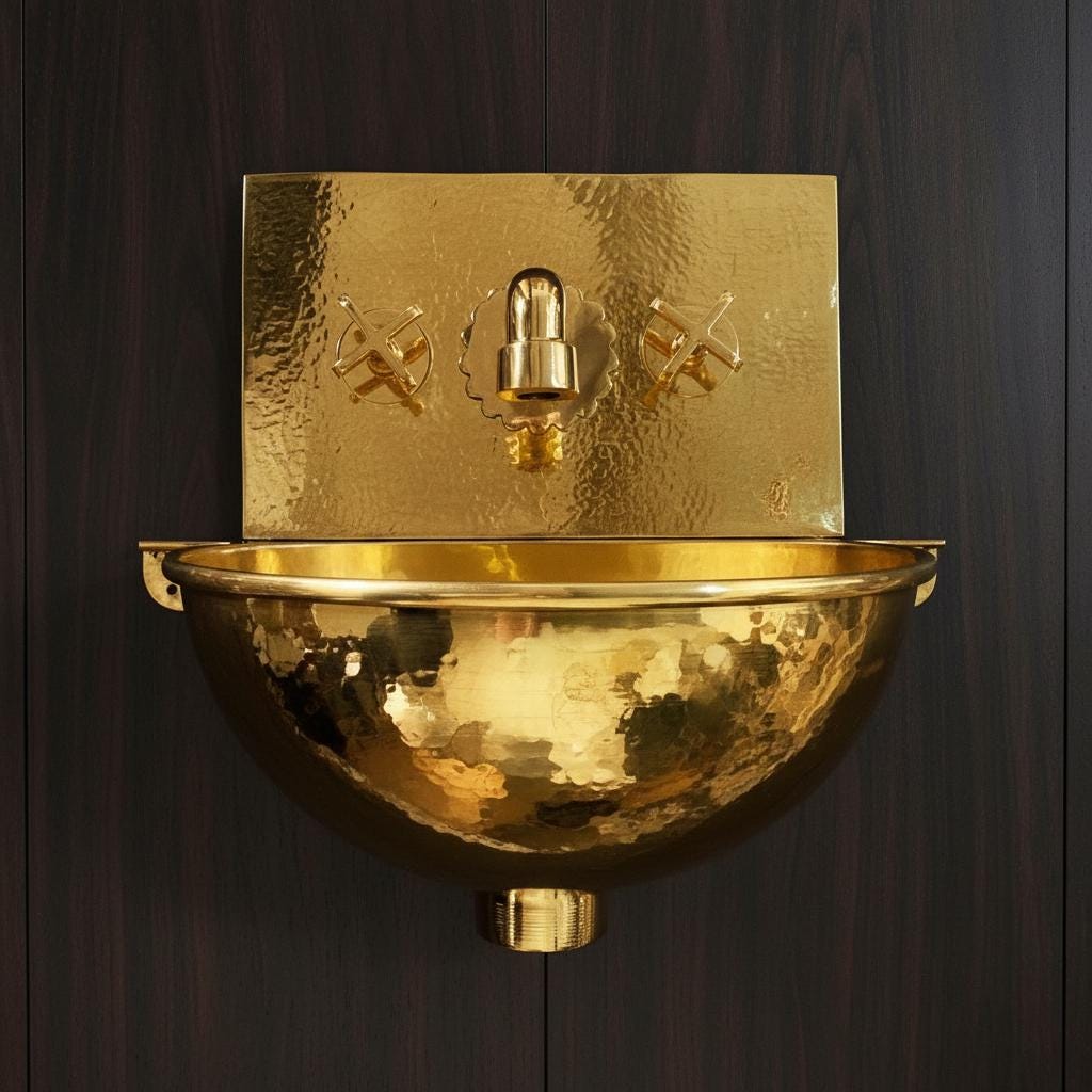Handmade Hammered Solid Brass Wall Mount Sink with Faucet for Luxury High-End Bathroom Designs
