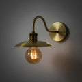 Unlacquered Brass Wall Light – Handmade Curved Arm Sconce with Wide Shade and Edison Bulb